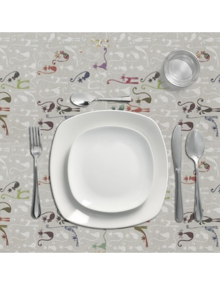 Mantel Hule Rollo Modelo Cats Impermeable Antimanchas PVC 140 cm. x 25 metros. Rollo Recortable. Interior y Exterior