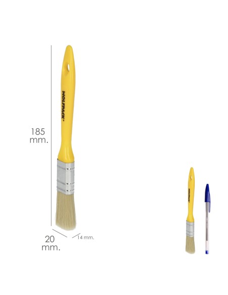 Paletina Profesional Cerda Blanca Ancho 20 mm. Cerdas Naturales Mango Plastico Ergonomico, Brocha Pintor, Pincel Pintura