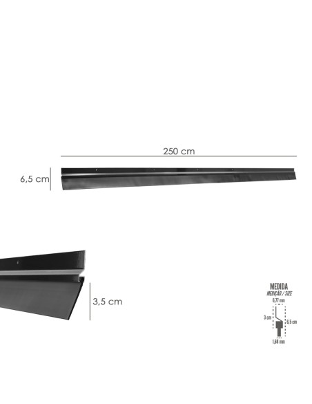 Burlete Para Puertas De Garaje Aluminio Negro Con Goma 2,5 m. Perfil Bajo Cochera Cepillo De Puerta, Burlete Garaje