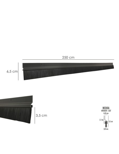 Burlete Para Puertas De Garaje Aluminio Negro Con Cepillo 2,5 m. Cepillo De Puerta, Burlete Garaje, Burlete Cepillo Cochera
