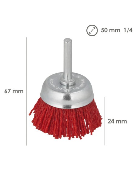 Cepillo Nylon Taza Ø 50 mm. 1/4". Cepillo De Lijado Nailon. Cepillo Para Taladro De Nailon, Cepillo De Alambre Abrasivo De Nylon