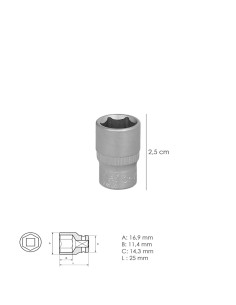Llave Vaso 1/4" Hexagonal 12 mm. Perfil de 6 caras. Acero Cromo Vanadio, Aristas Redondas 2