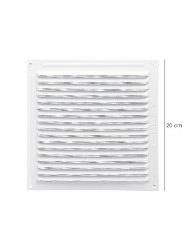Rejilla Ventilación Aluminio Con Mosquitera Atornillable 200 x 200 mm. Color Blanco
