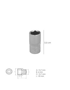 Llave Vaso 1/4" Hexagonal 10 mm. Perfil de 6 caras. Acero Cromo Vanadio, Aristas Redondas 2
