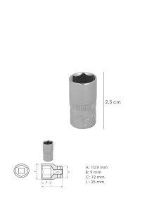 Llave Vaso 1/4" Hexagonal 7 mm. Perfil de 6 caras. Acero Cromo Vanadio, Aristas Redondas 2