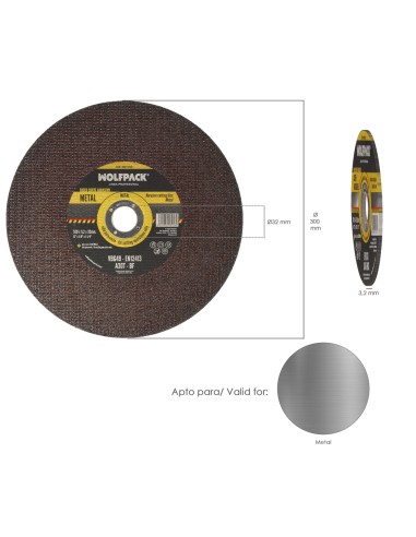 Disco Corte Abrasivo Metal Ø 300 x Ø 32 mm. Espesor 3,2 mm. Disco Radial / Amoladora Universal Con Todas Las Amoladoras