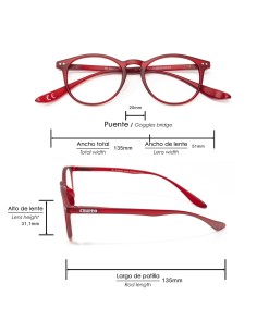 Gafas Lectura Connecticut Color Rojo Aumento +3,5 Patillas Para Colgar Del Cuello , Gafas De Vista, Gafas De Aumento 2