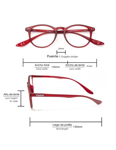 Gafas Lectura Connecticut Color Rojo Aumento +3,5 Patillas Para Colgar Del Cuello , Gafas De Vista, Gafas De Aumento