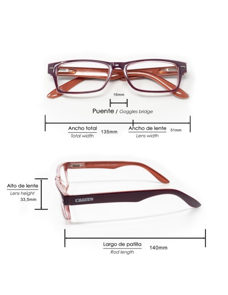 Gafas Lectura Kansas Morado / Naranja. Aumento +2,5 Gafas De Vista, Gafas De Aumento, Gafas Visión Borrosa