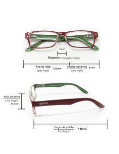 Gafas Lectura Kansas Rojo / Verde. Aumento +2,0 Gafas De Vista, Gafas De Aumento, Gafas Visión Borrosa 2