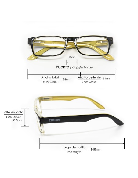 Gafas Lectura Kansas Negro / Amarillo. Aumento +1,0 Gafas De Vista, Gafas De Aumento, Gafas Visión Borrosa