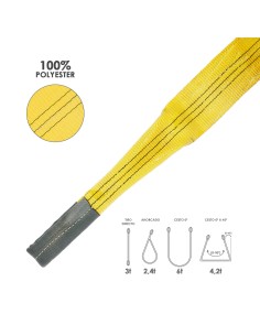 Eslinga Plana Doble Banda 3.000 Kg. Factor Seguridad 7:1, Longitud: 3 Metros Ancho 9 cm. 100% Poliester. Color Amarilla 2