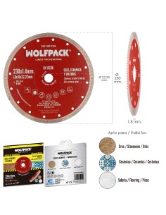 Disco Diamante Ø 230 mm. Porcelanicos, Gres, Ceramica, Solerias. Segmento Diamantado 10 mm. 2