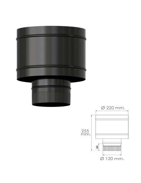 Terminal Antirrevocante Estufa Vitrificado Negro Ø 120 mm. Sombrero Tubo Chimenea, Sombrero Tubo Humo, Sombrero Tubo Calefacción