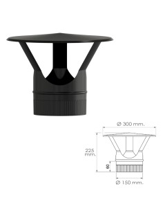 Sombrero Estufa Vitrificado Negro Ø 150 mm. Sombrero Tubo Chimenea, Sombrero Tubo Humo, Sombrero Tubo Calefacción, Sombrero Humo 2