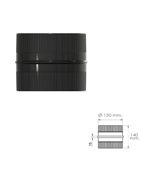 Manguito Union Tubos Estufa Vitrificado Negro Macho - Macho Ø 150 mm. Machon, Empalme Tubos Chimena, Empalme Tubos Estufa,