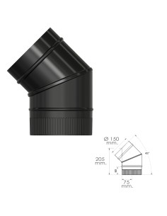 Codo Estufa Liso Negro Vitrificado Ø 150 mm. 45° 2
