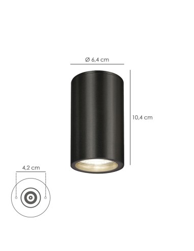 Lampara Techo Foco Gu10 Ip65 Negro Aplique Techo, Luz Jardín, Lámpara Jardín, Luz Exterior, Aplique Jardín