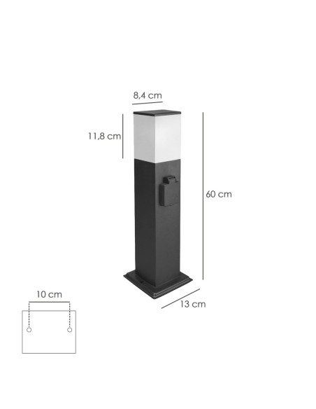 Poste Baliza Jardin Ip44 Con Enchufe Negro