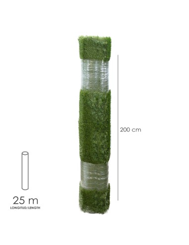 Cesped Artificial 12 mm. Rollo 2x25 metros. Césped Moqueta Para Interior y Exterior. Jardín, Terraza, Balcón. Uso Domestico