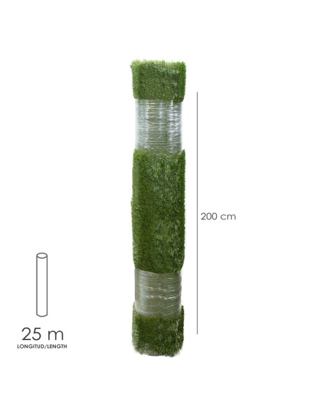 Cesped Artificial 12 mm. Rollo 2x25 metros. Césped Moqueta Para Interior y Exterior. Jardín, Terraza, Balcón. Uso Domestico