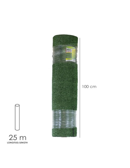 Cesped Artificial 7 mm. Rollo 1x25 mt. Césped Moqueta Para Interior y Exterior. Jardín, Terraza, Balcón. Uso Domestico