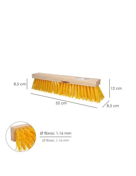 Cepillo Barrendero Industrial Fibra Polipropileno. Soporte Madera 50 cm. (Sin Mango)