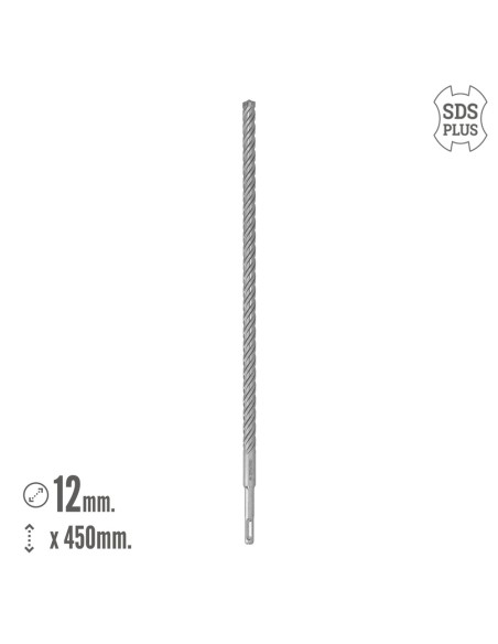 Broca Sds Plus 8 Filos Cortantes Especial Para Hormigon Armado Ø 12 x 450 mm. Broca Paredes, Broca Cimientos, Broca Muros