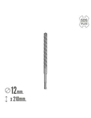 Broca Sds Plus 8 Filos Cortantes Especial Para Hormigon Armado Ø 12 x 210 mm. Broca Paredes, Broca Cimientos, Broca Muros