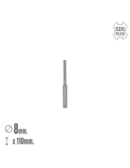 Broca Sds Plus 8 Filos Cortantes Especial Para Hormigon Armado Ø 8 x 110 mm. Broca Paredes, Broca Cimientos, Broca Muros