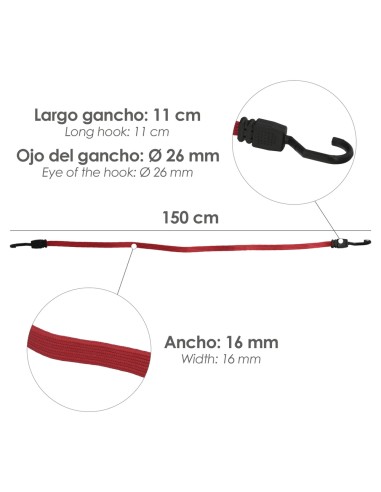 Pulpo De Goma Plano Reforzado 1,5 metro (2 unidades) 100% Latex, Capacidad Amarre 200 Newtons Gomas Elasticas, Cuerda Elastica,