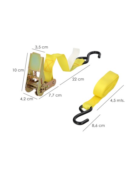 Cinta De Amarre Con Ratchet 4 metros x 25 mm. Trinquete Metalico Automatico, Cincha, Eslinga Mercancia, Correa Sujeción (Pack 2)