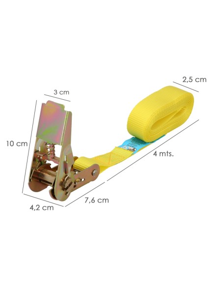 Cinta De Amarre Con Ratchet 4 metros x 25 mm. Trinquete Metalico Automatico, Cincha, Eslinga Mercancia, Correa Sujeción