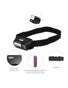 Linterna Led Frontal Cabeza Ajustable 350 Lumenes 4 Modos, Cinta Ajustable, 3 modos de luz. Fuerte, media y flash. 1200Mah 2
