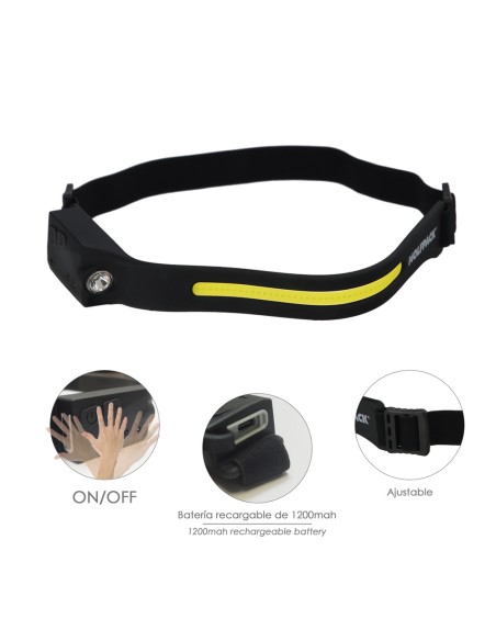 Linterna Led Frontal Cabeza Ajustable 350 Lumenes 4 Modos, Cinta Ajustable, Bateria Recargable Con Sensor Movimiento