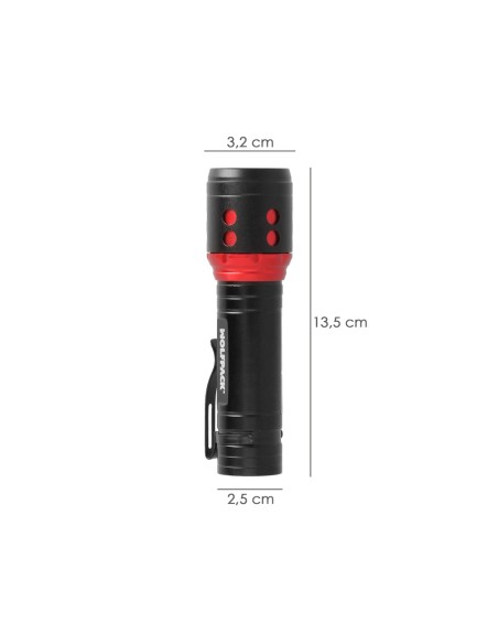 Linterna LED De Mano Mini Aluminio Recargable USB (1.200 mah) 500 Lumenes 5 Watt. Con Función Zoom y Clip Sujeción