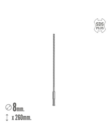 Broca Sds Plus 8 Filos Cortantes Especial Para Hormigon Armado Ø 8 x 260 mm. Broca Paredes, Broca Cimientos, Broca Muros