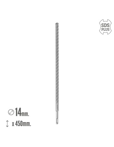 Broca Sds Plus 8 Filos Cortantes Especial Para Hormigon Armado Ø 14 x 450 mm. Broca Paredes, Broca Cimientos, Broca Muros