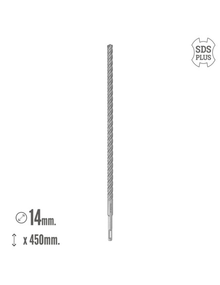 Broca Sds Plus 8 Filos Cortantes Especial Para Hormigon Armado Ø 14 x 450 mm. Broca Paredes, Broca Cimientos, Broca Muros
