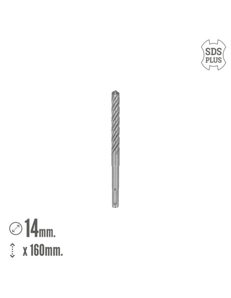 Broca Sds Plus 8 Filos Cortantes Especial Para Hormigon Armado Ø 14 x 160 mm. Broca Paredes, Broca Cimientos, Broca Muros