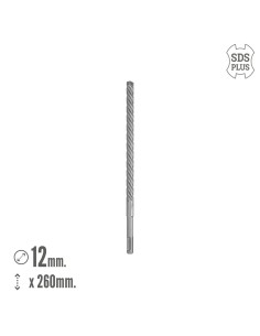 Broca Sds Plus 8 Filos Cortantes Especial Para Hormigon Armado Ø 12 x 260 mm. Broca Paredes, Broca Cimientos, Broca Muros 2