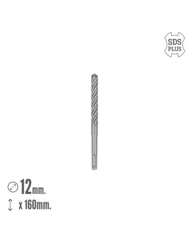 Broca Sds Plus 8 Filos Cortantes Especial Para Hormigon Armado Ø 12 x 160 mm. Broca Paredes, Broca Cimientos, Broca Muros
