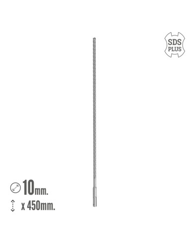 Broca Sds Plus 8 Filos Cortantes Especial Para Hormigon Armado Ø 10 x 450 mm. Broca Paredes, Broca Cimientos, Broca Muros