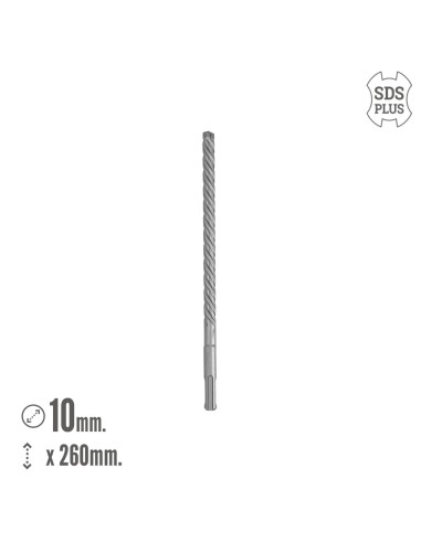 Broca Sds Plus 8 Filos Cortantes Especial Para Hormigon Armado Ø 10 x 260 mm. Broca Paredes, Broca Cimientos, Broca Muros