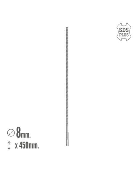 Broca Sds Plus 8 Filos Cortantes Especial Para Hormigon Armado Ø 8 x 450 mm. Broca Paredes, Broca Cimientos, Broca Muros