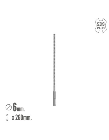 Broca Sds Plus 8 Filos Cortantes Especial Para Hormigon Armado Ø 6 x 260 mm. Broca Paredes, Broca Cimientos, Broca Muros