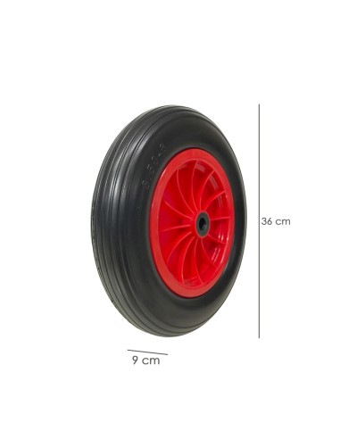 Rueda Carretilla Invernadero Poliuretano Impinchable Llanta Plástico, Ø 360 mm. Eje Ø 20 mm.