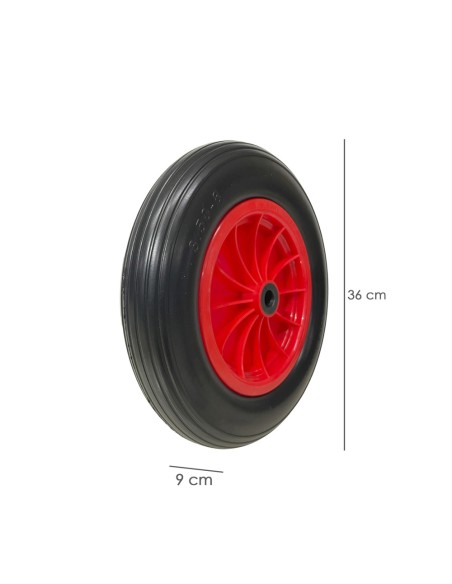 Rueda Carretilla Invernadero Poliuretano Impinchable Llanta Plástico, Ø 360 mm. Eje Ø 20 mm.