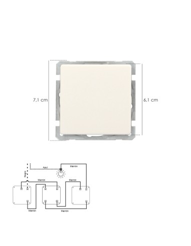 Interruptor Conmutador Cruzado (Mecanismo) Interruptor Pared, Bastidor Metalico, Interruptor Luz, Pulsador. Color Blanco
