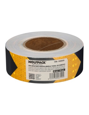Cinta Adhesiva Reflectante Amarilla / Negra 50 mm. x 33 metros. Uso doméstico.
